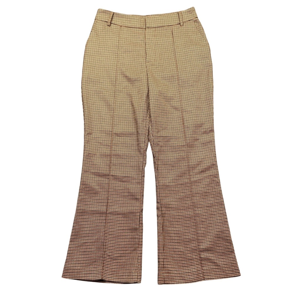 7 For All Mankind Womens Brown Houndstooth High Rise Flare Trousers Size 6 84053